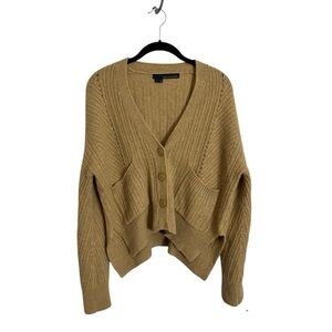 360 Cashmere 100% cashmere tan button front relaxed cardigan sweater v neck XS